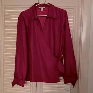 Red satin wrap blouse